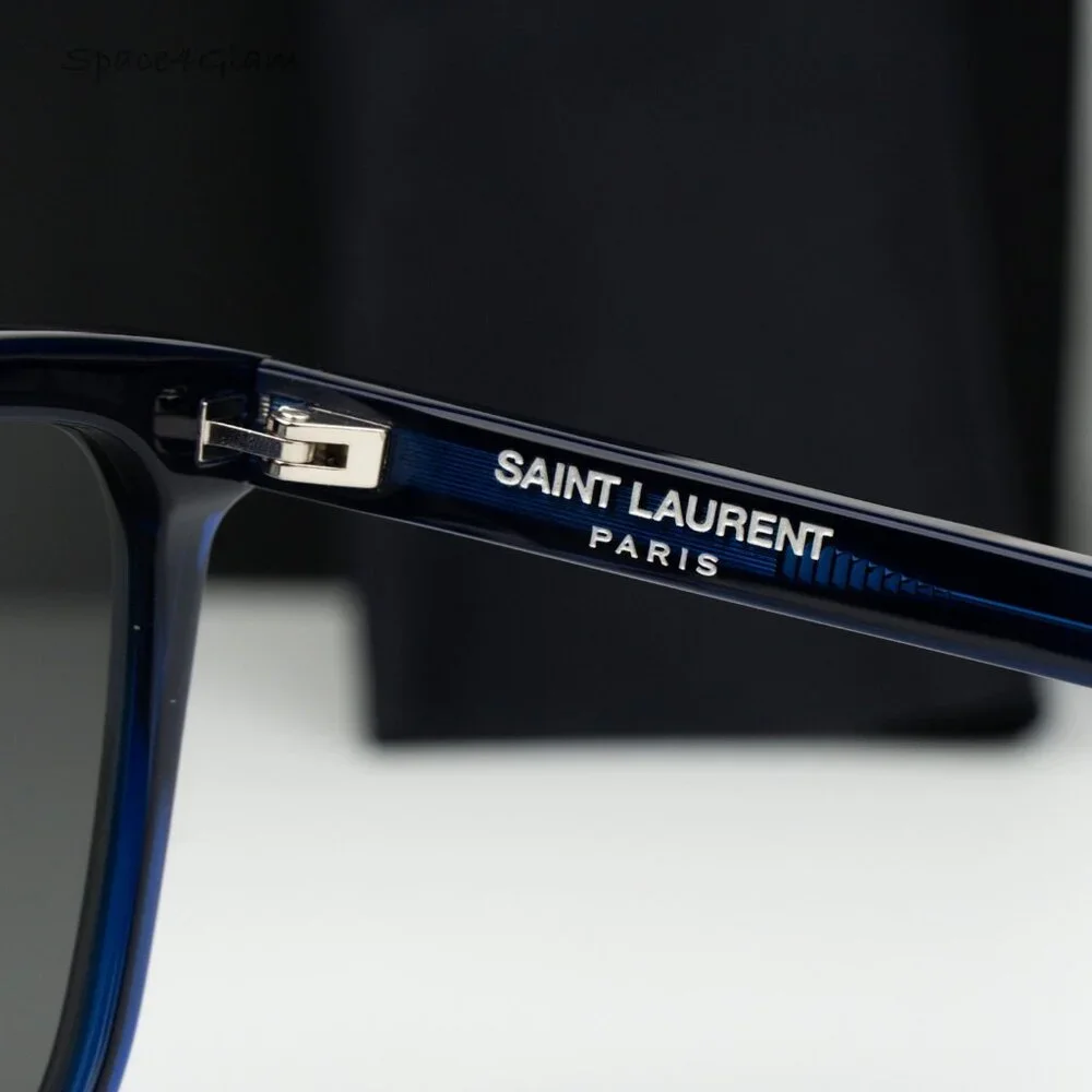 Saint Laurent Men Sunglasses Blue Silver Square SL116K 003 NEW AUTHENTIC